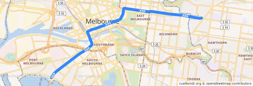 Mapa del recorrido Tram 109d: Port Melbourne => Kew Depot de la línea  en Victoria.