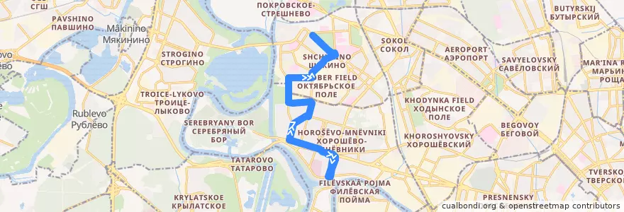 Mapa del recorrido Автобус 60: МФЦ Хорошёво-Мнёвники - Метро "Щукинская" de la línea  en Северо-Западный административный округ.