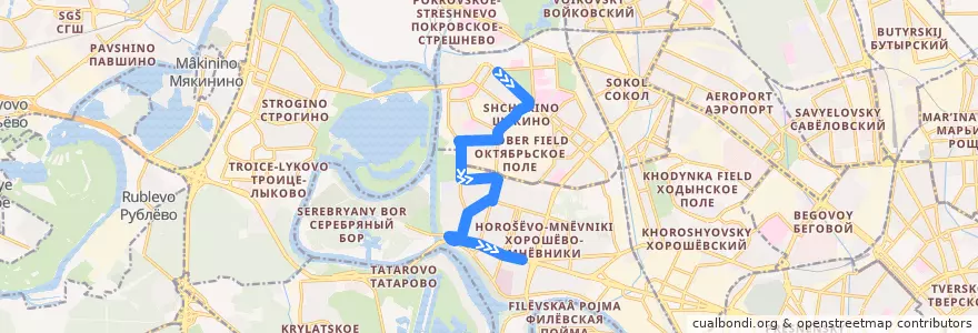 Mapa del recorrido Автобус 60: Метро "Щукинская" - МФЦ Хорошёво-Мнёвники de la línea  en Nordwestlicher Verwaltungsbezirk.