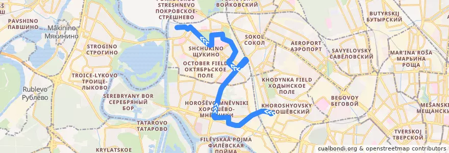 Mapa del recorrido Автобус №800: Метро «Полежаевская» => Щукино de la línea  en Северо-Западный административный округ.