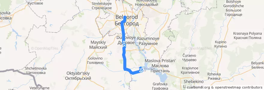 Mapa del recorrido 154 Пуляевка - Энергомаш de la línea  en Белгородский район.