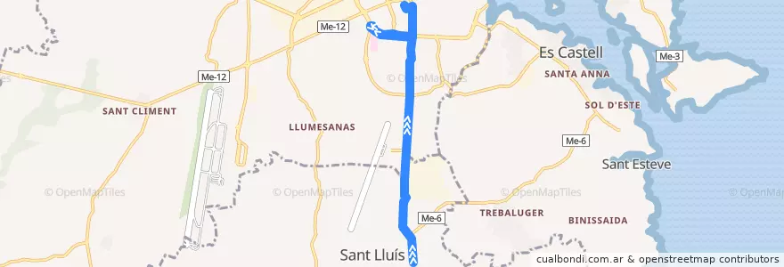 Mapa del recorrido Bus 03: Sant Lluís → Maó de la línea  en Menorca.
