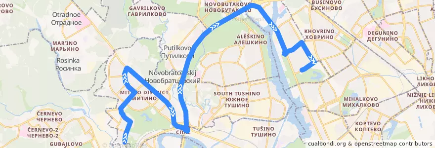 Mapa del recorrido Автобус 451: 8-й микрорайон Митина – Метро "Речной вокзал" de la línea  en Москва.