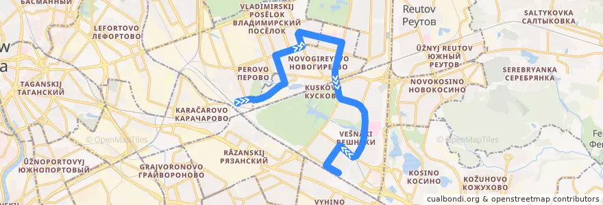 Mapa del recorrido Автобус 314: Станция Перово => Метро "Выхино" de la línea  en Восточный административный округ.
