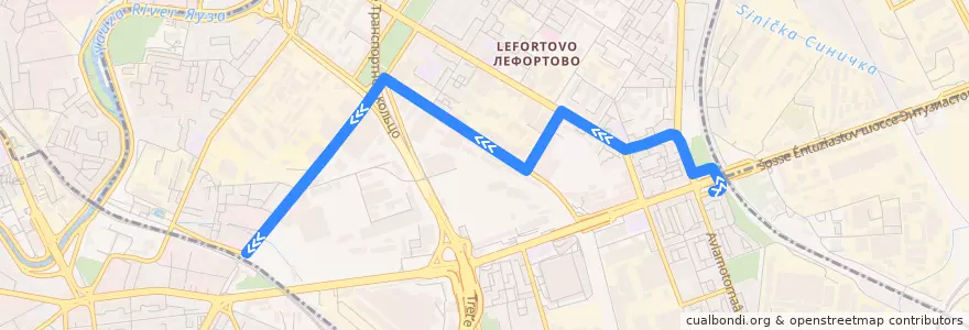 Mapa del recorrido Автобус 987: Метро "Авиамоторная" - Платформа Серп и Молот de la línea  en район Лефортово.