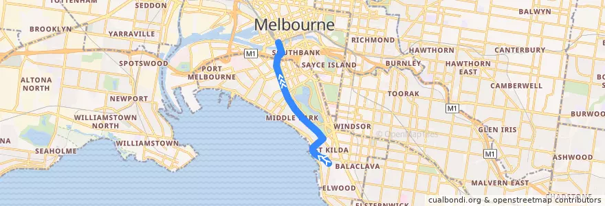 Mapa del recorrido Tram 96d: St Kilda Beach => Southbank Depot (Batman Park) de la línea  en City of Port Phillip.