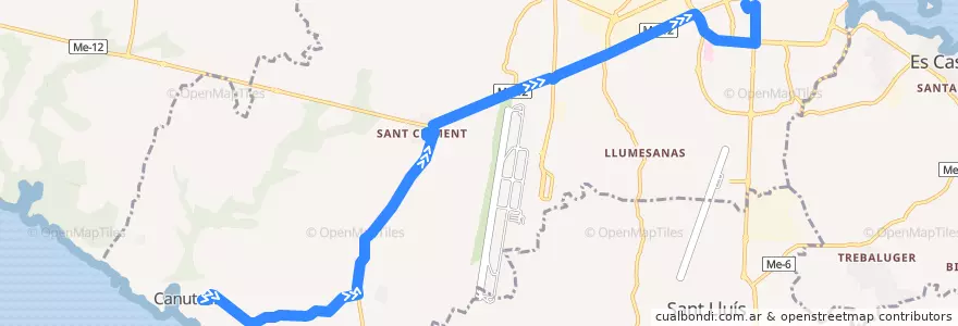Mapa del recorrido Bus 22: Es Canutells → Maó de la línea  en Maó.