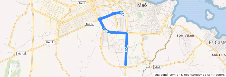 Mapa del recorrido Bus 18: Maó → Instituts de la línea  en Maó.