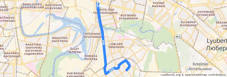 Mapa del recorrido Автобус 350: Метро "Текстильщики" - 9 микрорайон Марьинского парка de la línea  en Юго-Восточный административный округ.