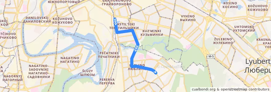 Mapa del recorrido Автобус 530: Метро Текстильщики - ТЦ Москва de la línea  en Südöstlicher Verwaltungsbezirk.