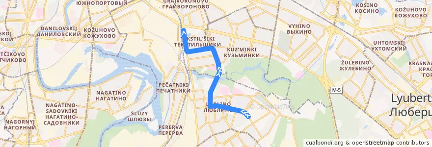 Mapa del recorrido Автобус 530: ТЦ Москва - Метро Текстильщики de la línea  en Südöstlicher Verwaltungsbezirk.