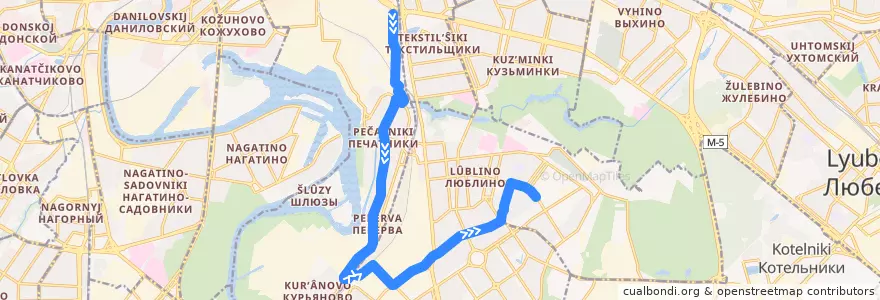 Mapa del recorrido Автобус 524: Метро "Текстильщики" - Метро "Печатники" - ТЦ Москва de la línea  en Südöstlicher Verwaltungsbezirk.