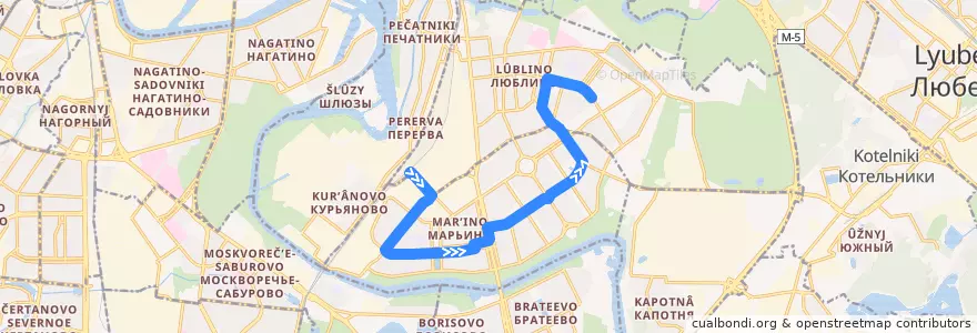 Mapa del recorrido Автобус 413: Платформа Перерва - ТЦ Москва de la línea  en Südöstlicher Verwaltungsbezirk.