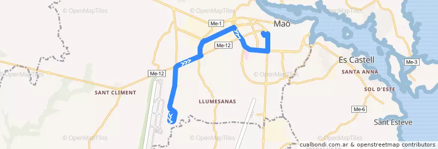 Mapa del recorrido Bus 10: Aeroport → Maó de la línea  en Maó.