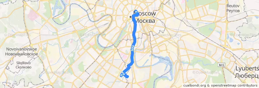 Mapa del recorrido Автобус м5: Нагорный бульвар => Лубянская площадь de la línea  en Москва.