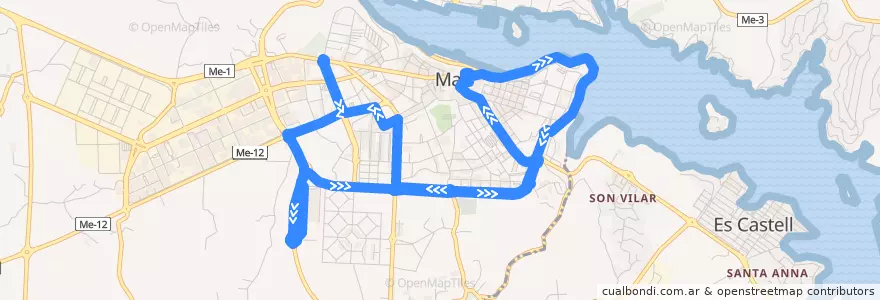 Mapa del recorrido Bus 15: Maó centre ciutat de la línea  en Maó.