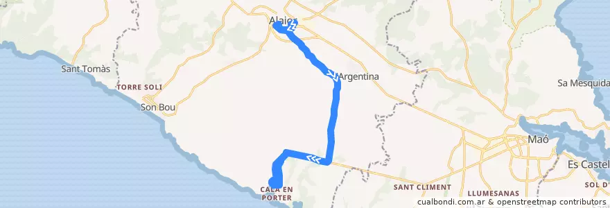 Mapa del recorrido Bus 33: Alaior → Cala en Porter de la línea  en Alaior.