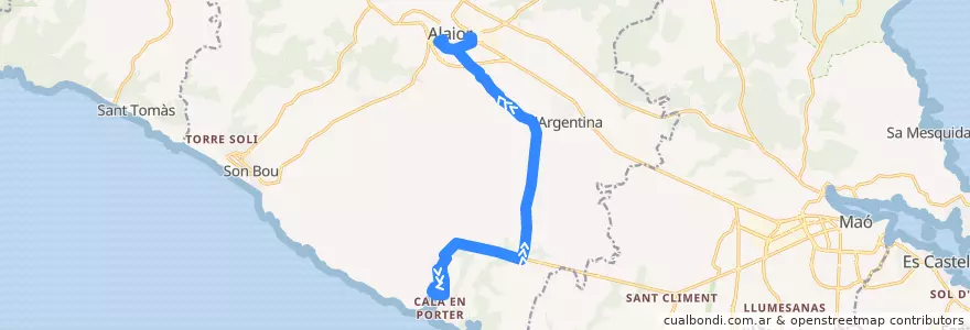 Mapa del recorrido Bus 33: Cala en Porter → Alaior de la línea  en Alaior.