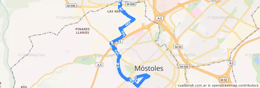 Mapa del recorrido L-3 de la línea  en Móstoles.