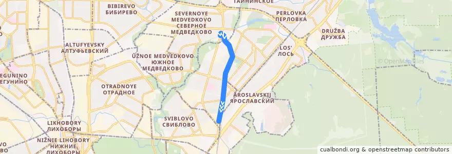 Mapa del recorrido Автобус 393: Осташковская улица => Комбинат «Лира» — Пенсионный фонд de la línea  en Nordöstlicher Verwaltungsbezirk.