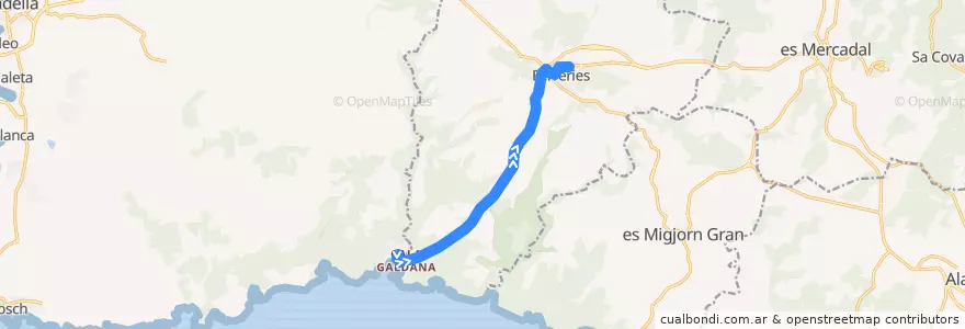 Mapa del recorrido Bus 53: Cala Galdana → Ferreries de la línea  en Ferreries.