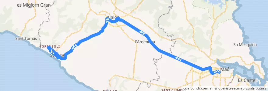 Mapa del recorrido Bus 32: Maó → Son Bou de la línea  en Minorque.
