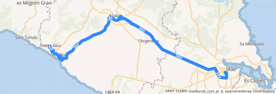 Mapa del recorrido Bus 32: Son Bou → Maó de la línea  en Minorque.