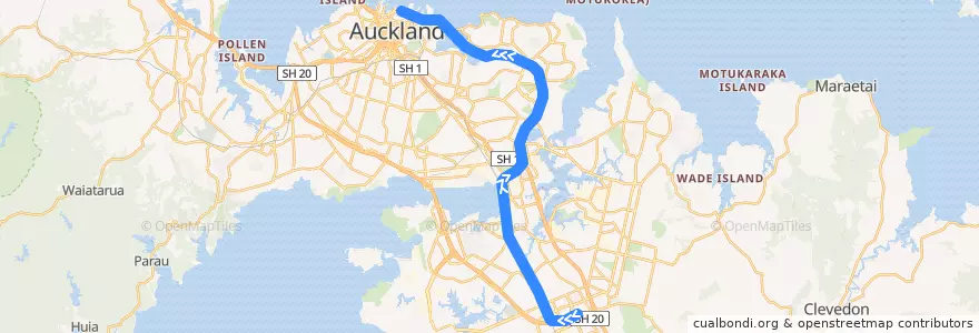 Mapa del recorrido Eastern Line: Britomart = > Manukau de la línea  en Auckland.