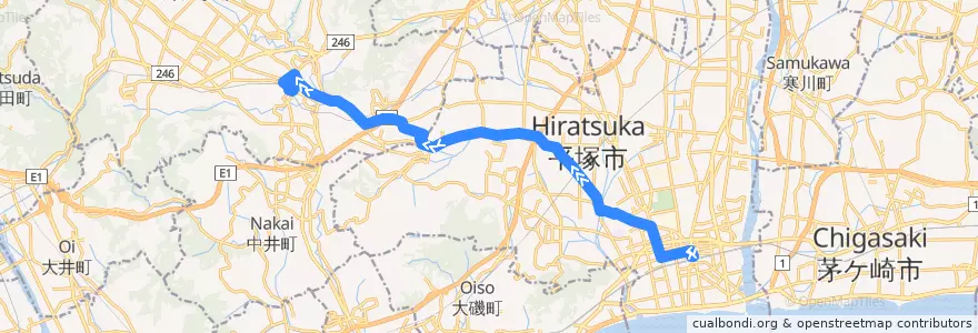 Mapa del recorrido 平74 de la línea  en Prefectura de Kanagawa.