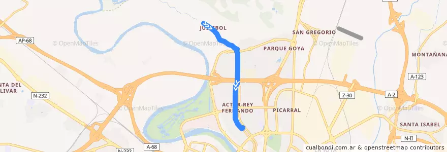 Mapa del recorrido Bus 43: Juslibol => Actur-Rey Fernando de la línea  en Zaragoza.
