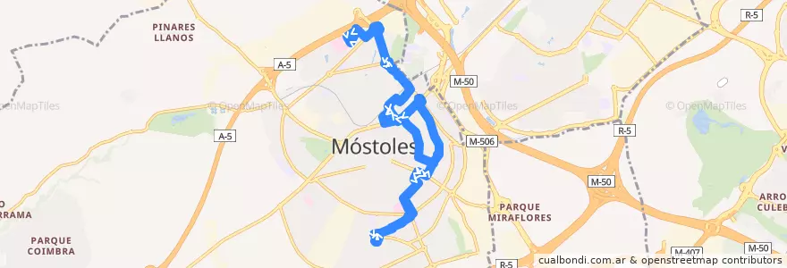 Mapa del recorrido 4 Hospital - Manuela Malasaña de la línea  en Móstoles.