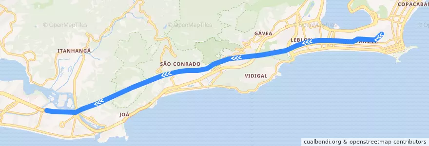 Mapa del recorrido Linha 4: General Osório → Jardim Oceânico de la línea  en Rio de Janeiro.