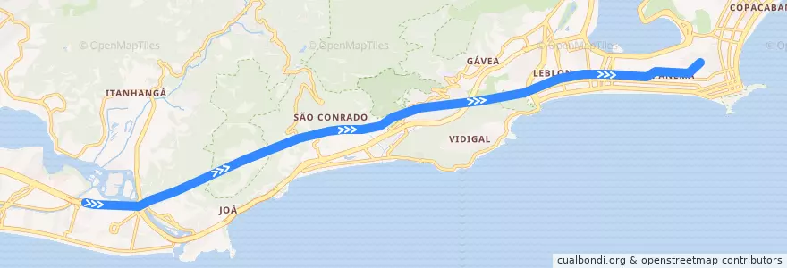 Mapa del recorrido Linha 4: Jardim Oceânico → General Osório de la línea  en Rio de Janeiro.