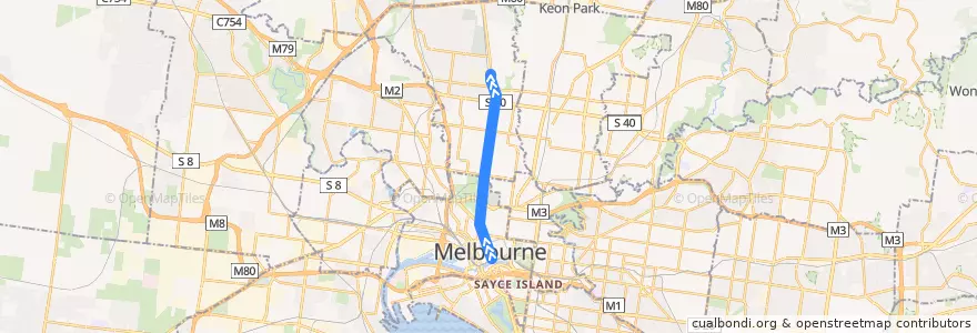 Mapa del recorrido Tram 19: Flinders Street railway station => North Coburg de la línea  en Victoria.