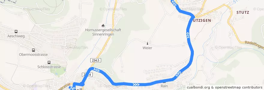 Mapa del recorrido Bus 781: Boll-Utzigen => Utzigen, Wohn- und Pflegeheim de la línea  en Vechigen.