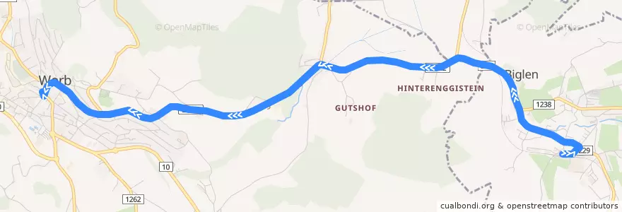 Mapa del recorrido Bus 792: Biglen => Worb Dorf de la línea  en Verwaltungsregion Bern-Mittelland.