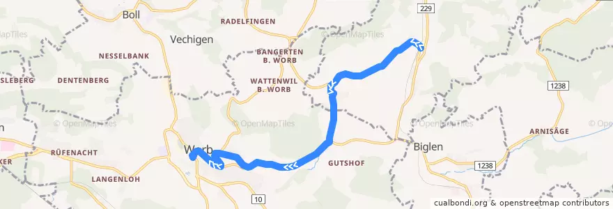 Mapa del recorrido Bus 791: Walkringen => Worb Dorf de la línea  en Verwaltungsregion Bern-Mittelland.