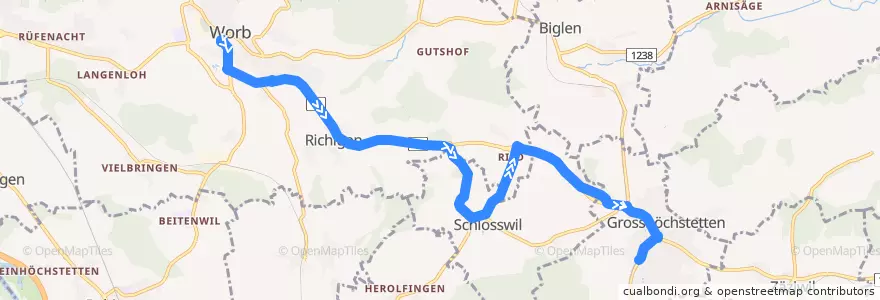 Mapa del recorrido Bus 793: Worb Dorf => Grosshöchstetten de la línea  en Verwaltungsregion Bern-Mittelland.
