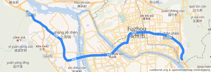 Mapa del recorrido 福州轨道交通二号线 de la línea  en Fuzhou.