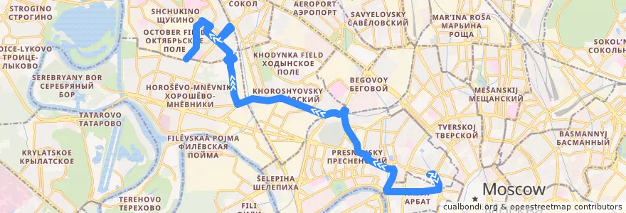 Mapa del recorrido Автобус 39: Никитские Ворота — ТАСС => Улица Расплетина de la línea  en Moscou.