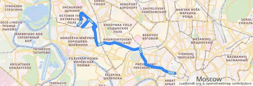 Mapa del recorrido Автобус 39: Улица Расплетина => Никитские Ворота — ТАСС de la línea  en Moskau.