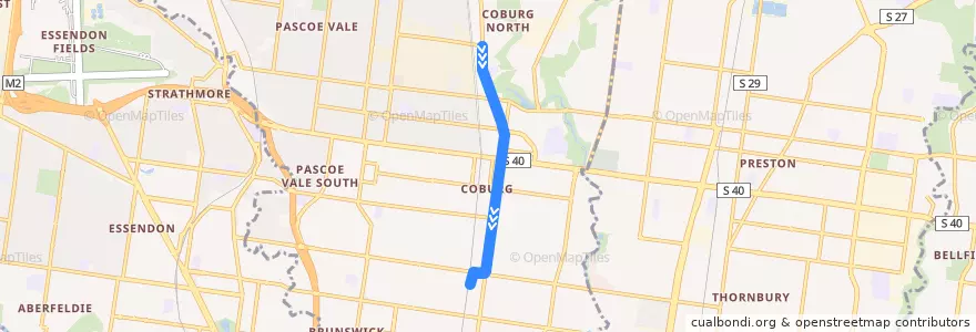 Mapa del recorrido Tram 19d: North Coburg => Brunswick Depot (Moreland railway station) de la línea  en City of Moreland.