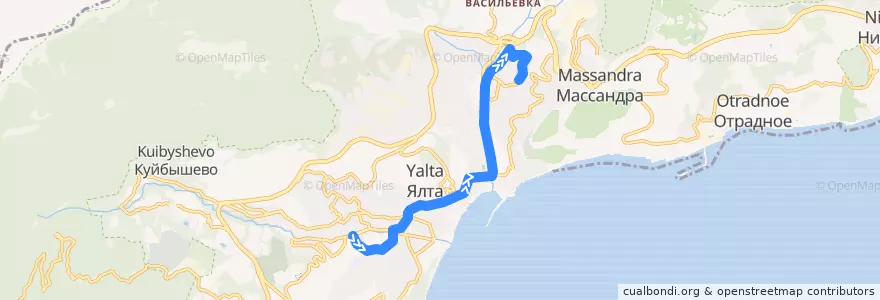 Mapa del recorrido Маршрут автобуса № 1: Пионерская улица - улица Дзержинского de la línea  en Stadtkreis Jalta.