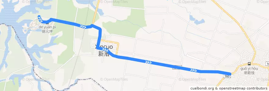 Mapa del recorrido 黃3(延駛德元埤_返程) de la línea  en 柳營區.