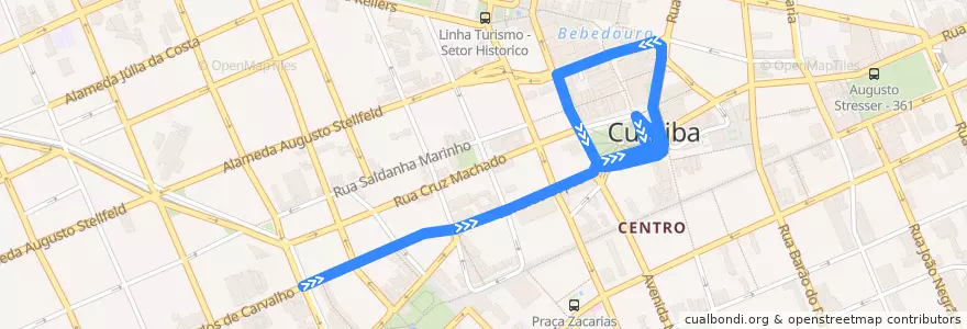 Mapa del recorrido Linha Turismo de la línea  en Curitiba.