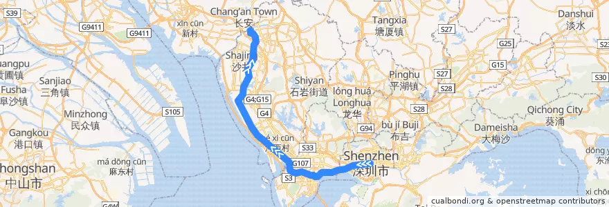 Mapa del recorrido 深圳地铁11号线 de la línea  en شنجن (الصين).