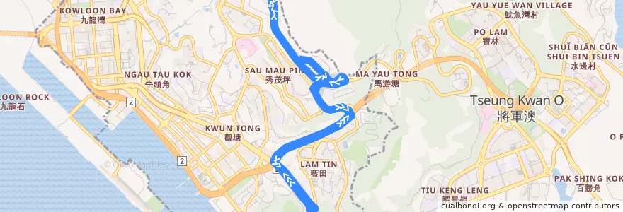 Mapa del recorrido 九巴213M線 KMB 213M (安泰 On Tai ↺ 藍田站 Lam Tin Station) de la línea  en 觀塘區 Kwun Tong District.