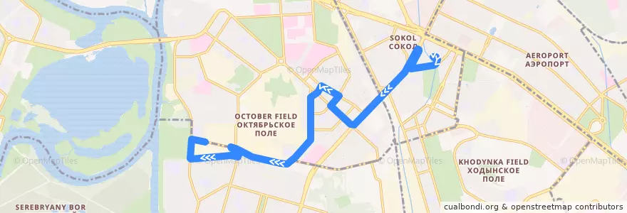 Mapa del recorrido Автобус №26 Метро "Сокол" - Живописная улица de la línea  en Москва.