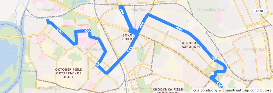 Mapa del recorrido Автобус №105 Метро «Динамо» - Новощукинская улица de la línea  en Москва.