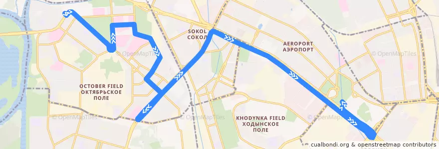 Mapa del recorrido Автобус №105 Новощукинская улица - Метро «Динамо» de la línea  en Moskou.